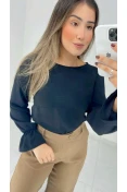 Blusa Manga Longa Busto Redondo - Preto