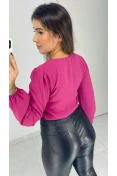 Blusa Manga Longa Decote V - Fucsia