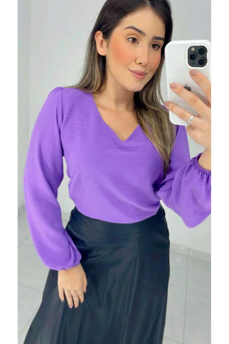 Blusa Manga Longa Decote V - Lavanda