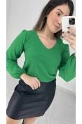 Blusa Manga Longa Decote V - Verde bandeira