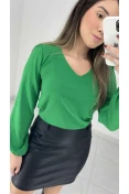 Blusa Manga Longa Decote V - Verde bandeira