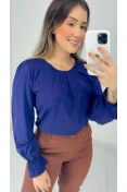 Blusa Manga Longa Viscose C/ Pregas - Azul marinho
