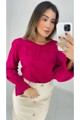 Blusa Manga Longa Viscose C/ Pregas - Magenta