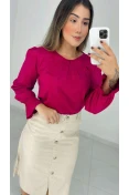 Blusa Manga Longa Viscose C/ Pregas - Magenta