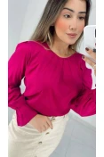 Blusa Manga Longa Viscose C/ Pregas - Magenta