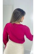 Blusa Manga Longa Viscose C/ Pregas - Magenta