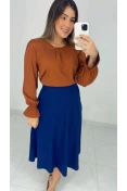 Blusa Manga Longa Viscose C/ Pregas - Marrom