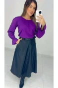 Blusa Manga Longa Viscose C/ Pregas - Roxo