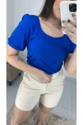 Blusa Viscolinho Detalhe Viés - Azul