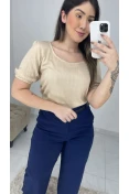 Blusa Viscolinho Detalhe Viés - Bege