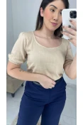 Blusa Viscolinho Detalhe Viés - Bege