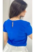 Blusa Viscolinho Manga Curta Básica - Azul pacifico