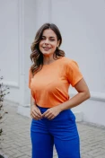 Blusa Viscolinho Manga Curta Básica - Laranja