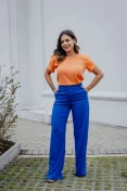 Blusa Viscolinho Manga Curta Básica - Laranja