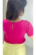 Blusa Viscolinho Manga Curta Básica - Rosa pink