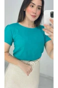 Blusa Viscolinho Manga Curta Básica - Verde jade