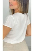 Blusa Viscose Busto Redondo Com Gota E Pregas - Off white