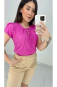 Blusa Viscose Busto Redondo Com Gota E Pregas - Rosa