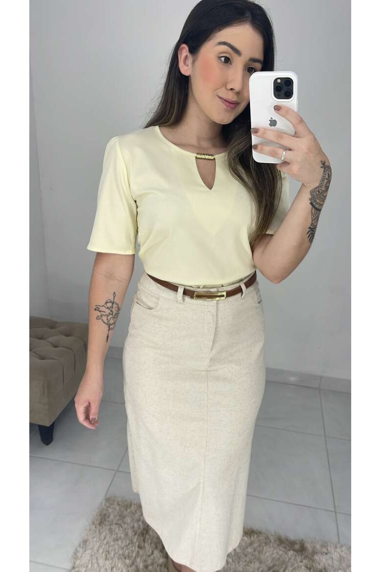 Blusa Viscose C/ Gota E Metal - Amarelo manteiga