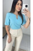 Blusa Viscose C/ Gota E Metal - Azul claro