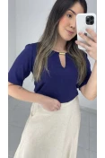 Blusa Viscose C/ Gota E Metal - Azul marinho