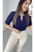 Blusa Viscose C/ Gota E Metal - Azul marinho