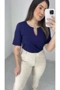 Blusa Viscose C/ Gota E Metal - Azul marinho