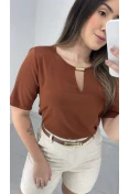 Blusa Viscose C/ Gota E Metal - Marrom