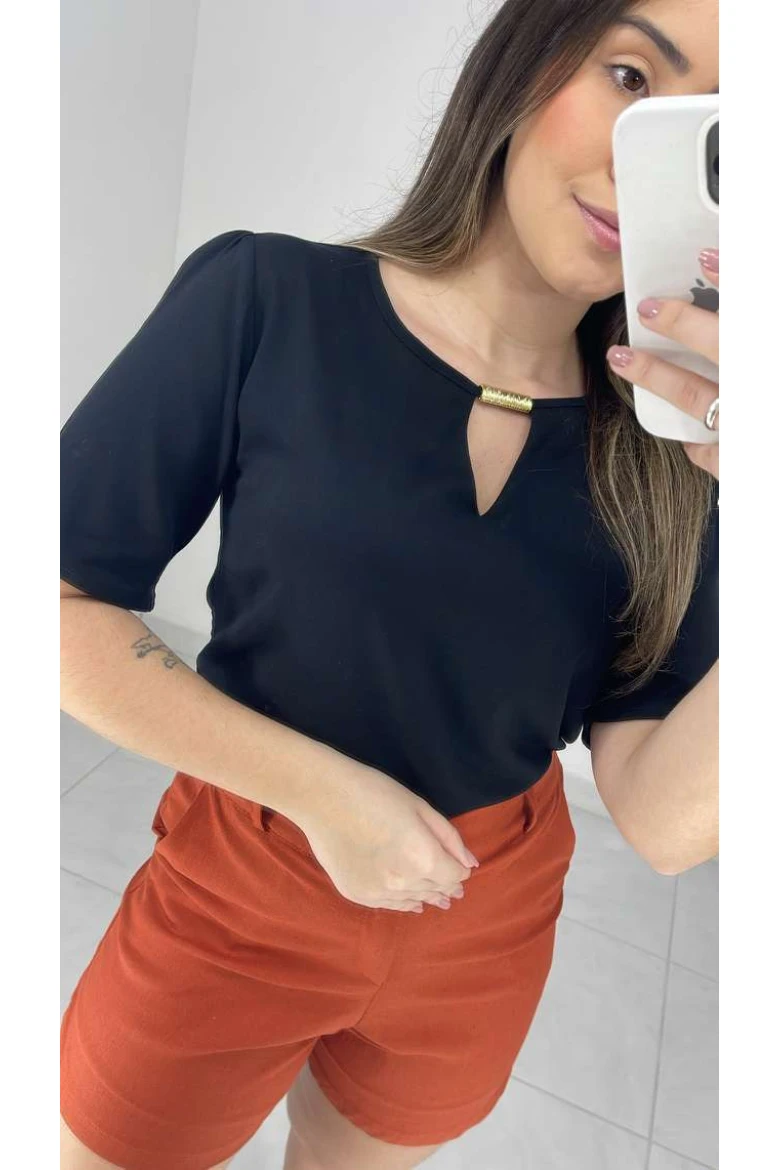 Blusa Viscose C/ Gota E Metal - Preto