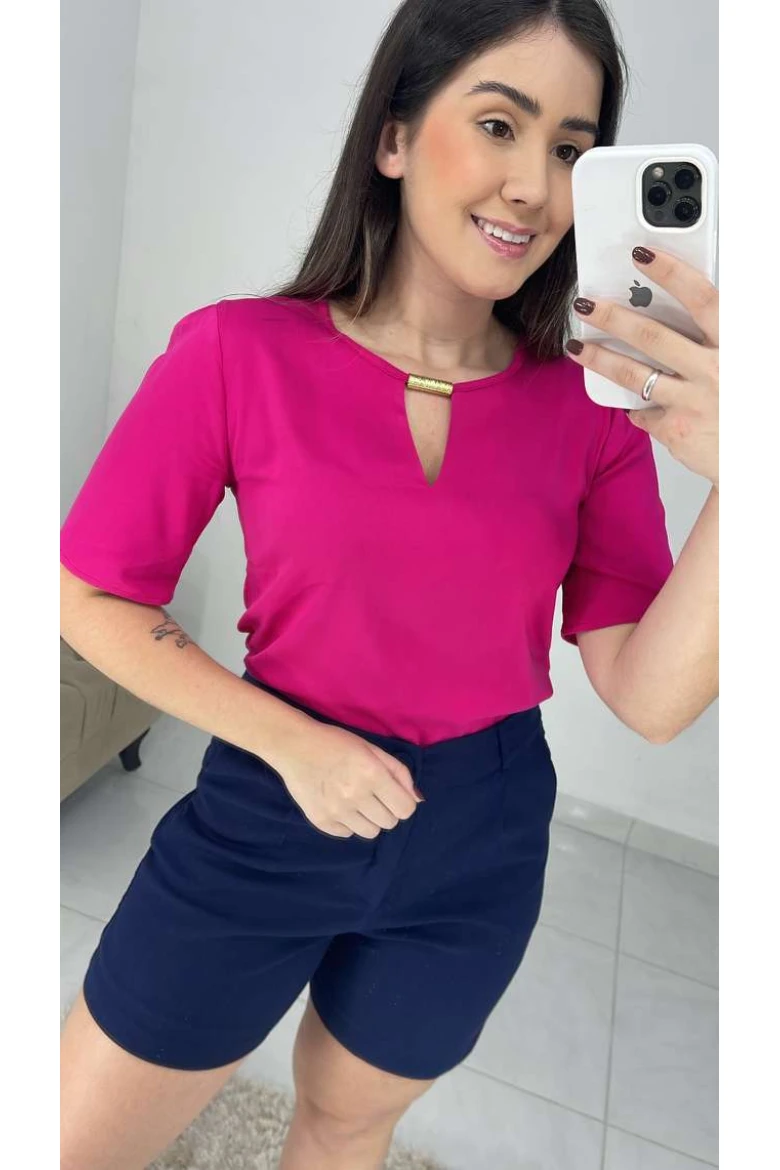 Blusa Viscose C/ Gota E Metal - Rosa