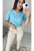 Blusa Viscose Decote Canoa - Azul claro Blusa Viscose Decote Canoa - Azul claro
