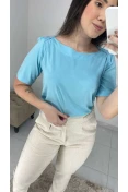 Blusa Viscose Decote Canoa - Azul claro Blusa Viscose Decote Canoa - Azul claro