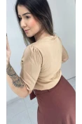 Blusa Viscose Decote Canoa - Bege