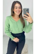 Blusa Viscose Decote V Botões - Verde oliva