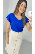 Blusa Viscose Decote V E Babados - Azul pacifico