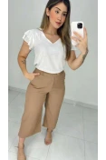 Blusa Viscose Decote V E Babados - Branco