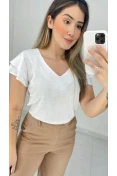 Blusa Viscose Decote V E Babados - Branco