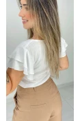 Blusa Viscose Decote V E Babados - Branco