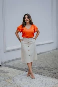 Blusa Viscose Decote V E Babados - Laranja