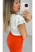 Blusa Viscose Decote V E Babados - Off white