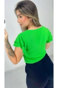 Blusa Viscose Decote V E Babados - Verde