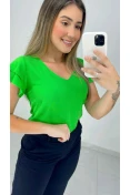 Blusa Viscose Decote V E Babados - Verde