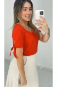 Blusa Viscose Manga Com Fenda Decote V - Vermelho