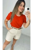 Blusa Viscose Manga Curta Busto Redondo Com Pregas - Vermelho