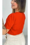 Blusa Viscose Manga Curta Busto Redondo Com Pregas - Vermelho