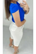 Blusa Viscose Manga Curta Com Pregas Tombadas - Azul pacifico