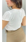 Blusa Viscose Manga Curta Com Pregas Tombadas - Branco