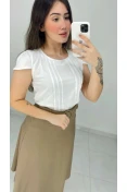 Blusa Viscose Manga Curta Com Pregas Tombadas - Branco