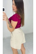 Blusa Viscose Manga Curta Com Pregas Tombadas - Marsala