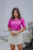 Blusa Viscose Manga Curta Decote Canoa - Rosa